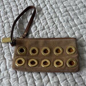 Coach Brown Wristlet with Gold Eyelets